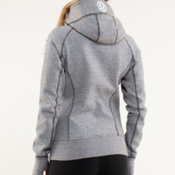 Lululemon Athletica White Black Microstripe Thumbhole Zip Scuba Hoodie Size 4 - Picture 2 of 10